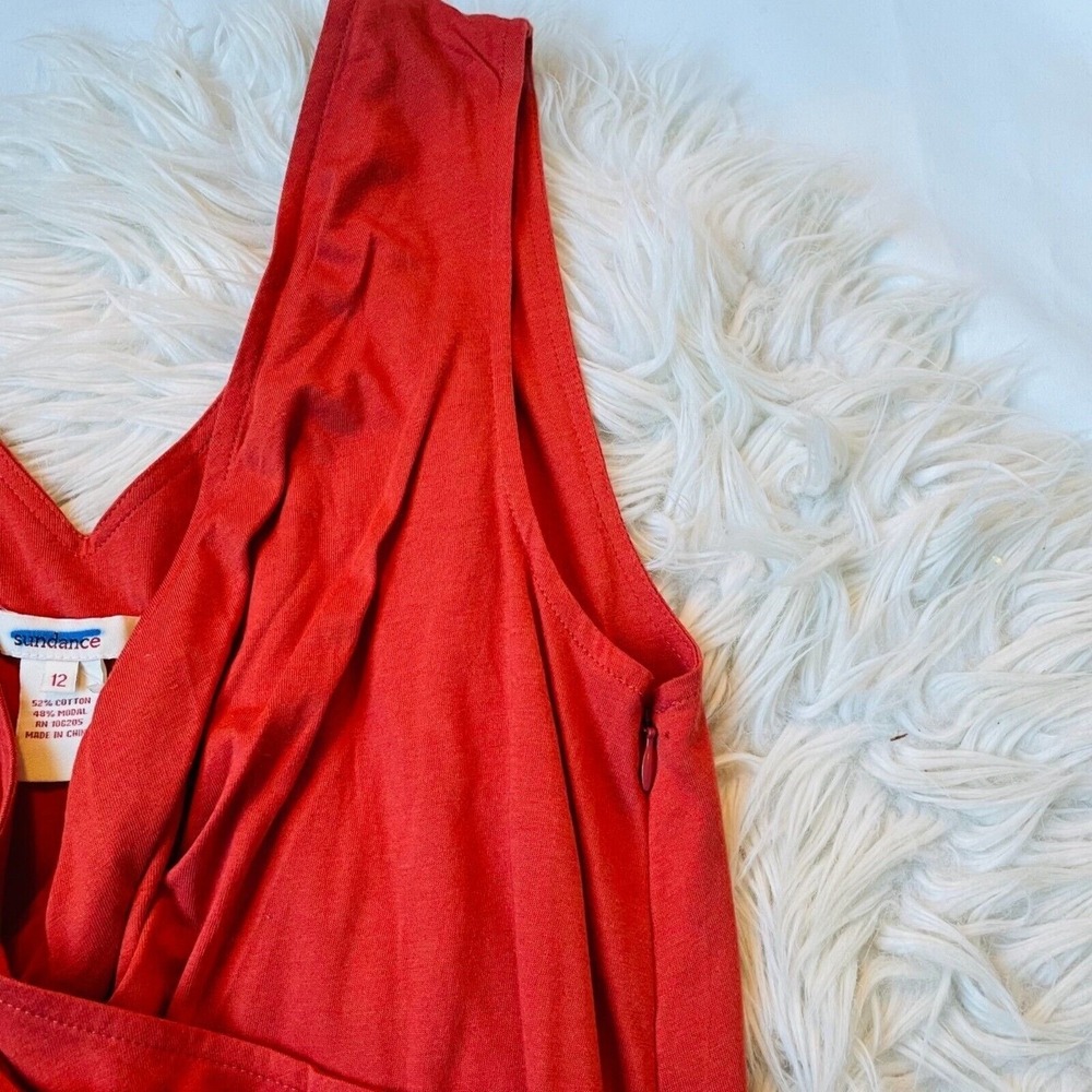 Sundance Dress Womens 12 Midi Burnt Orange Sleeveless VNeck Wrap Front Tank - Picture 3 of 8